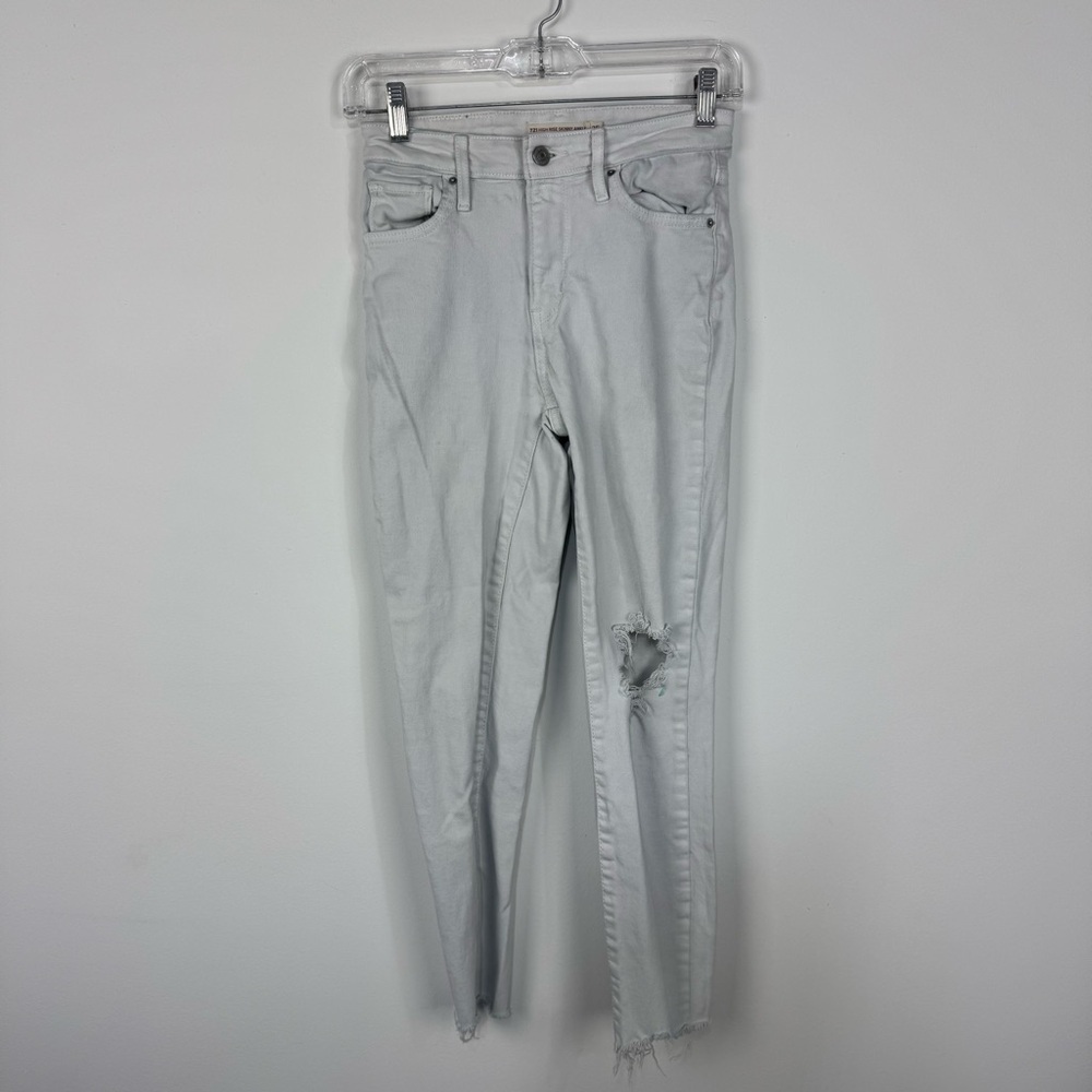 Levi's 721 high rise skinny ankle jeans distressed ripped knee denim